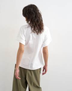 Model wearing Split side tee in white