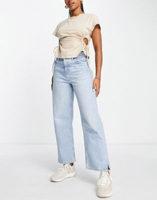 Topshop straight jeans with splits in bleach