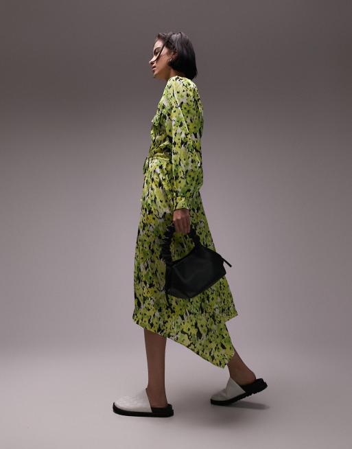 Topshop splodgey floral button down midi shirt dress in multi, 4 of 4