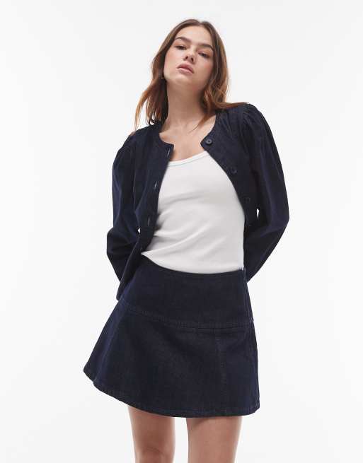 Topshop – Spódnica jeansowa mini o trapezowym kroju w kolorze indygo