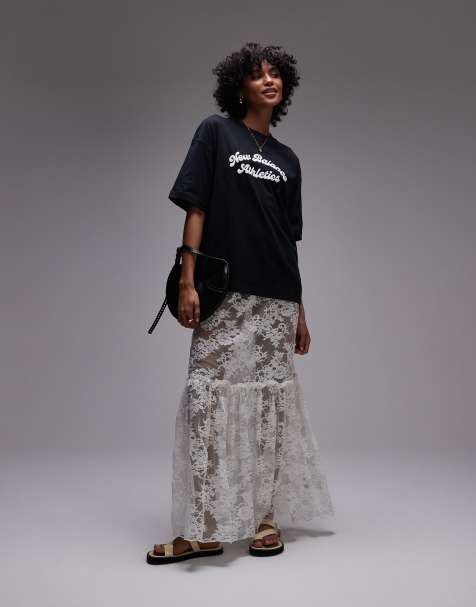 Topshop sheer lace maxi in ivory