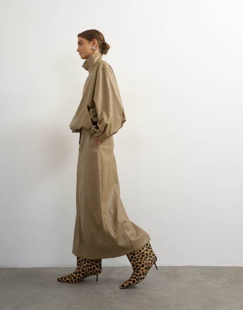 Topshop spódnica midi barrel z imitacji skóry w kolorze taupe - view 1