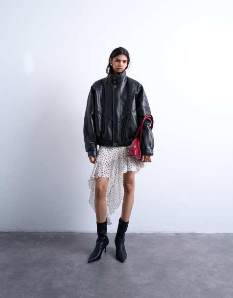 Topshop frill detail midi skirt in spot print