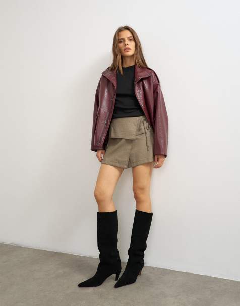 Topshop spódnica mini kopertowa wiązana w kolorze taupe - view 1