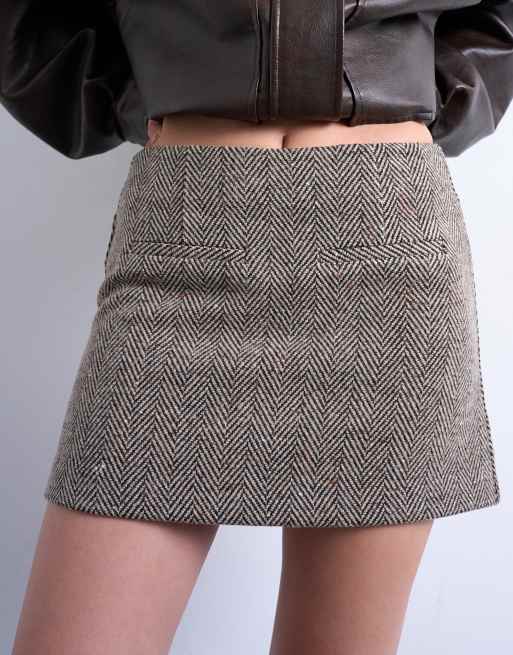Topshop – Spódnica mini w czarno-biały wzór w jodełkę, 3 z 5
