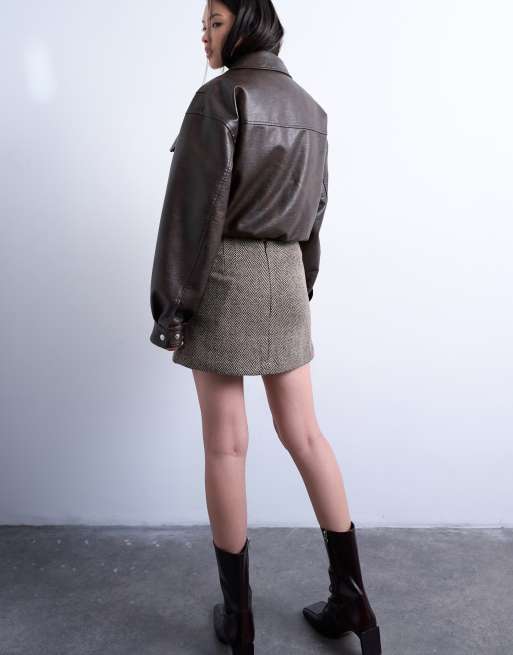 Topshop – Spódnica mini w czarno-biały wzór w jodełkę, 4 z 5