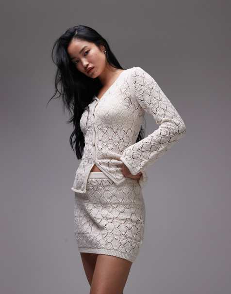 Topshop knitted stitchy mini skirt co-ord in ecru