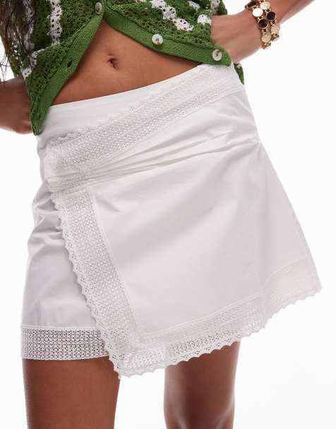 Topshop lace trim mini skirt in ivory