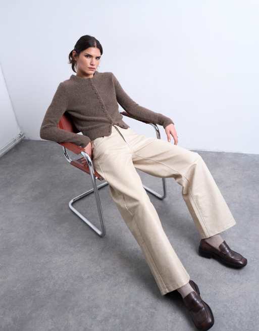 Topshop – Spodnie trapezowe z imitacji skóry w kolorze ecru, 3 z 5