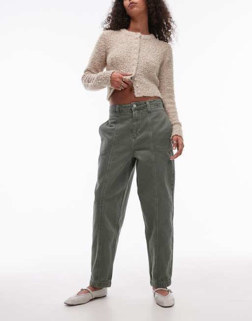 Topshop – Spodnie z prostymi nogawkami i ozdobnym szwem w kolorze khaki