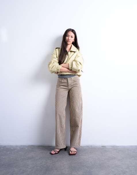 Topshop multi stripe cinch trouser in brown