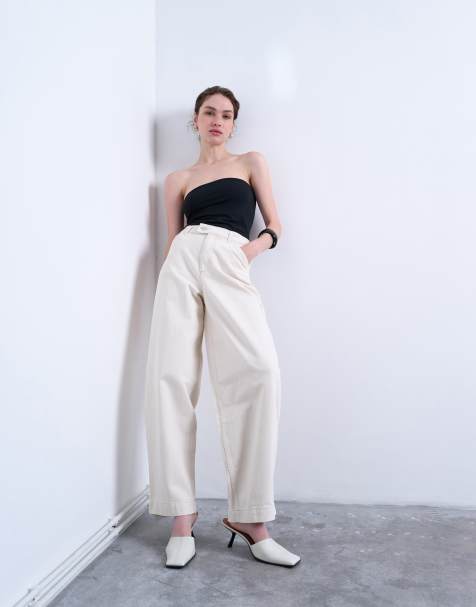 Topshop smart barrel leg trouser in ecru