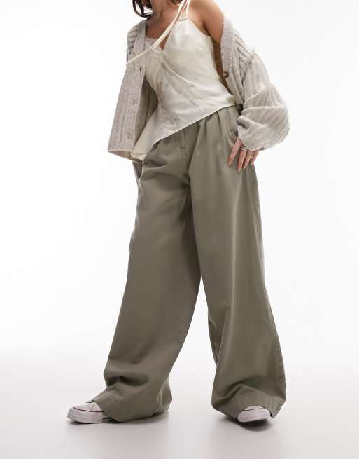 Topshop – Spodnie z wysokim stanem w kolorze khaki