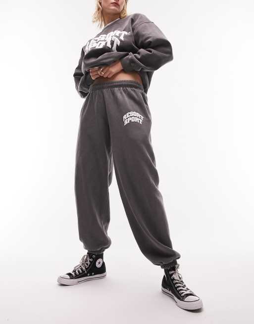 Topshop sport printed vintage wash oversized cuffed sweatpants in