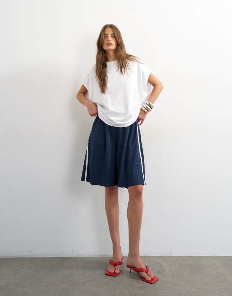 Topshop sport stripe detail shorts in navy - view 1