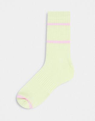 Topshop sport stripe sock in green