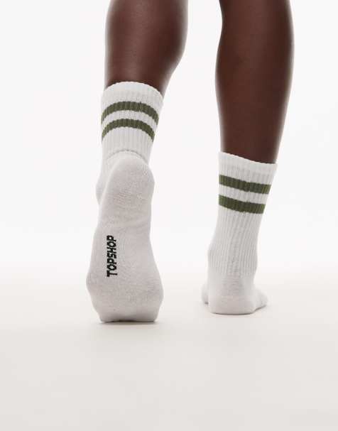 Topshop - Sportieve geribbelde sokken met strepen in groen en wit - view 1