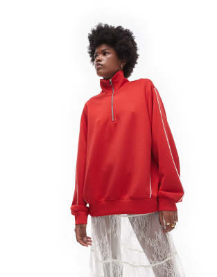 Topshop - Sportjacke in Rot mit kurzem Reißverschluss, Kombiteil