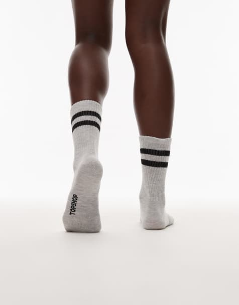 Topshop – Sportliche gerippte Socken in Schwarz und Grau meliert mit Streifendetail - view 1