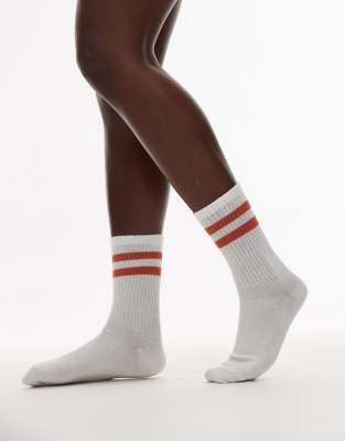 Topshop - Sportliche Socken in geripptem Weiß mit Streifendetail in Orange