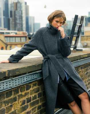 Thumbnail - Topshop - Sportlicher Twill-Mantel in Grau mit Gürtel und Gürtelschlaufen