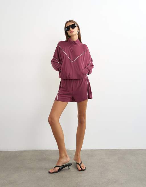 Topshop – Bordowy sportowy zestaw z lamówką, 3 z 3
