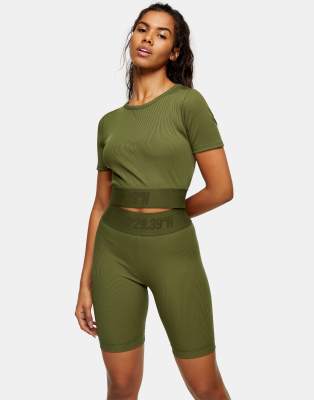 TOPSHOP SPORTS CROP TOP IN KHAKI-GREEN,16S05TKHA