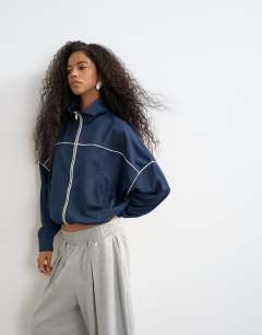 Sports high neck piped jacket in navy