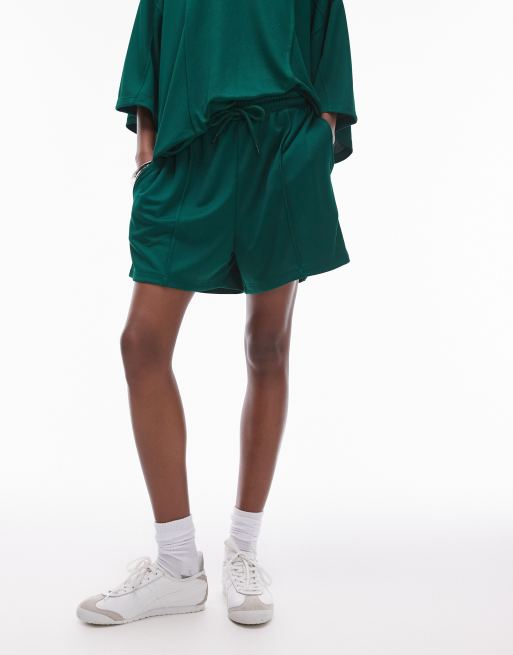 Topshop sporty picot longline shorts in green - part of a set