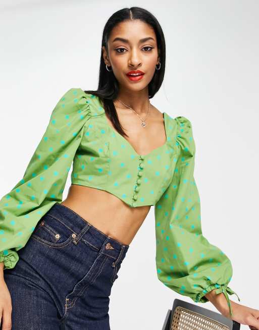 Topshop spot corset top in green