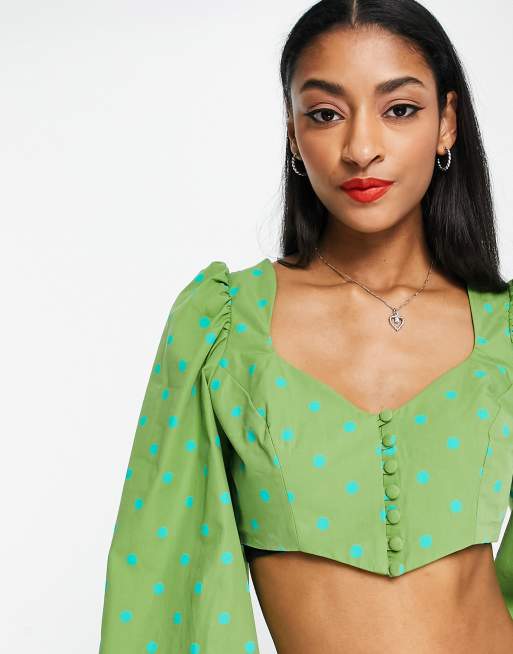 Topshop green store polka dot top