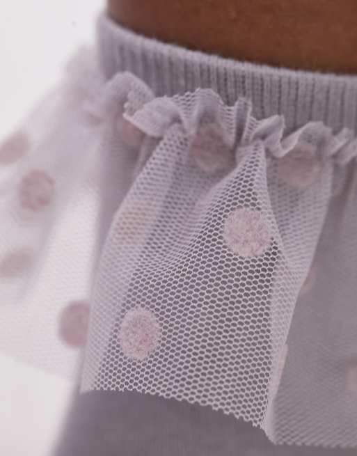 Topshop spot lace frill sock in grey, 2 of 4