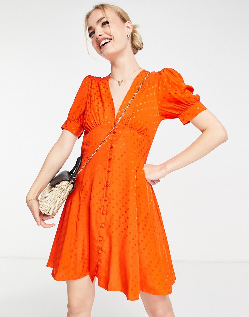 Topshop spot print jacquard mini tea dress in red
