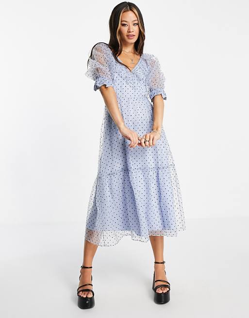 topshop spot taffeta occasion dress in blue