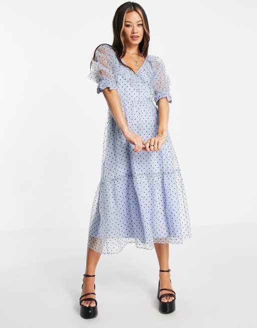 Topshop spot taffeta occasion dress in blue ASOS