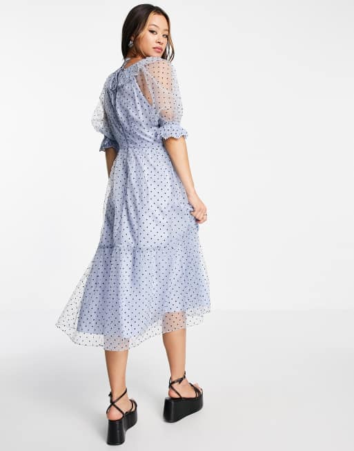 Topshop spot taffeta occasion dress in blue ASOS