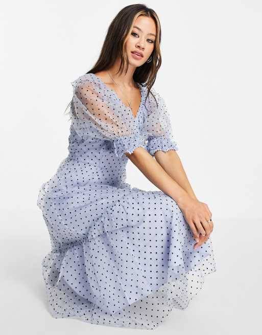 Topshop spot taffeta occasion dress in blue