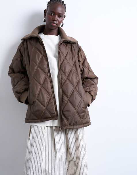 Topshop spread rib collar liner jacket in chocolate - view 1