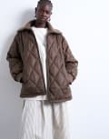 [Topshop] Topshop spread rib collar liner jacket in chocolate-Brown M Choc