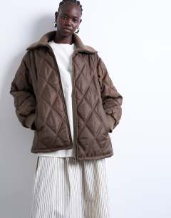 Spread rib collar liner jacket in chocolate