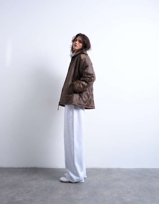 Topshop spread rib collar liner jacket in chocolate, 2 of 4