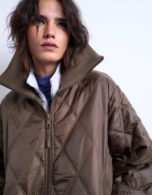 Topshop spread rib collar liner jacket in chocolate, 4 of 4