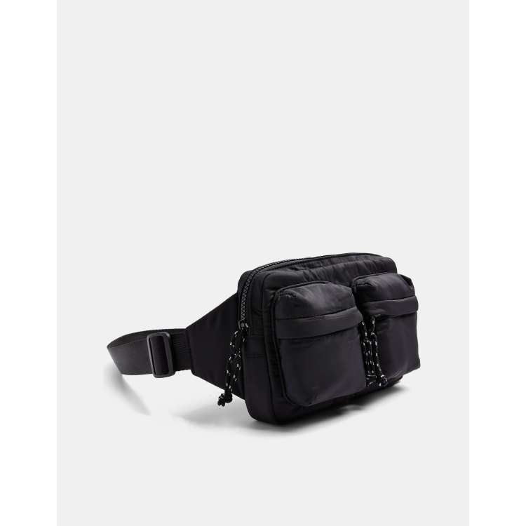 Topshop teddy double buckle sling fanny pack in black