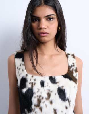 Topshop Square Neck 90s Mini Dress In Brown