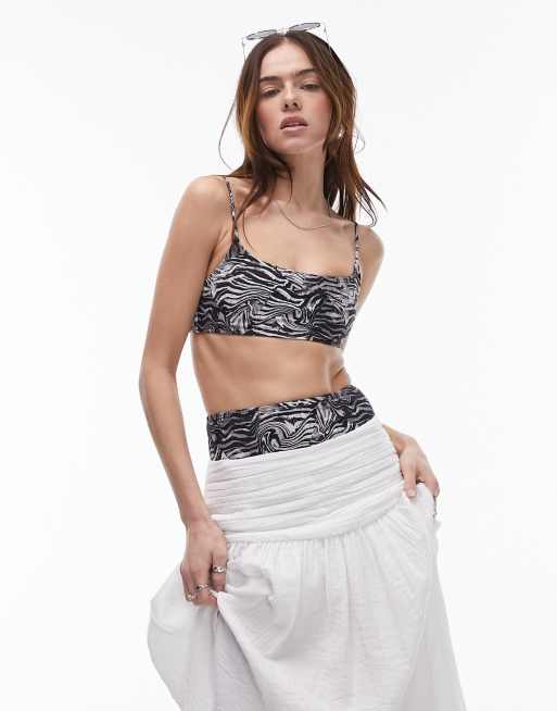 Topshop square neck cami bikini top in mono animal print, 4 of 4