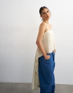 Model wearing Square neck cami with drape back detail in ecru