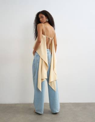 Topshop square neck cami with drape back detail in natural