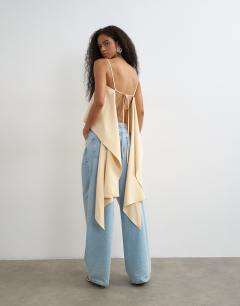 Square neck cami with drape back detail in natural
