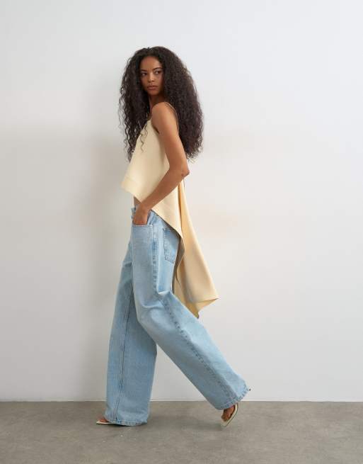 Topshop square neck cami with drape back detail in natural | ASOS