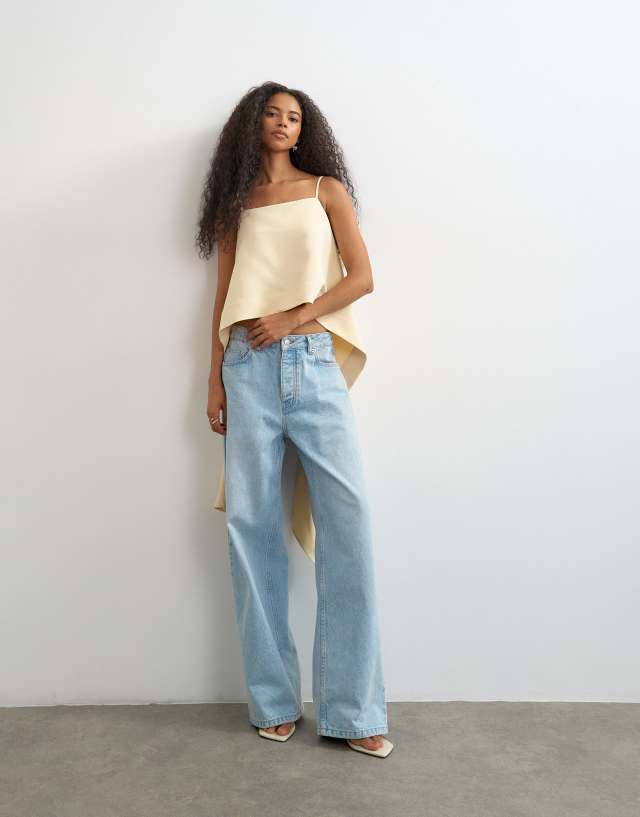 Topshop square neck cami with drape back detail in natural | ASOS